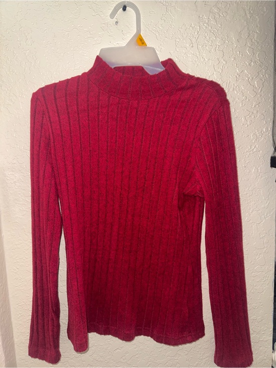 Temu Sweaters - Ribbed Cowl-Neck Sweater in Deep Red
